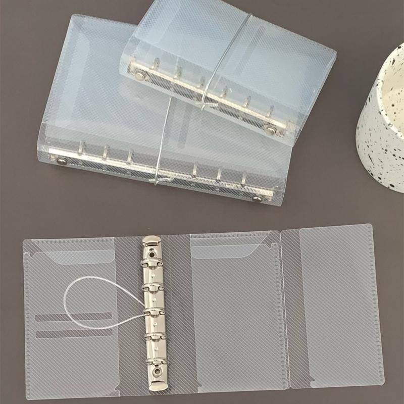 A6/A7 Clear Notebook Cover Binders Folder Three Fold Flip Binders Cover with Elastic Band for Paper Storage
