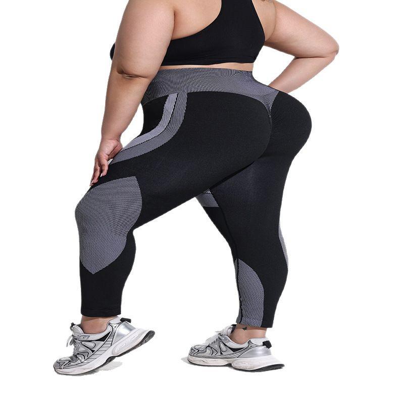 2025 Plus Size Breathable High Waist Color Block Yoga Leggings: Butt-Lifting, Seamless, Long Striped Sport Tights for Women