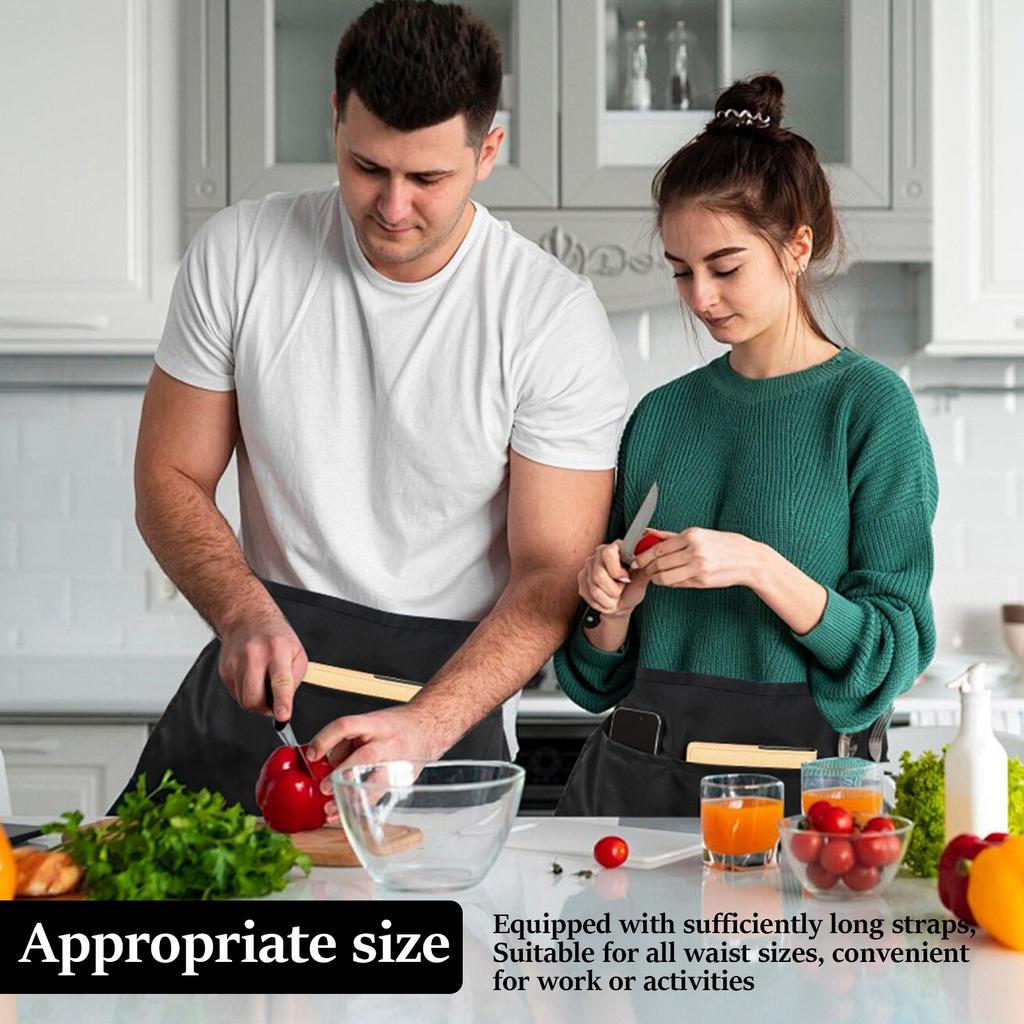 2/4Pcs Server Apron Water Oil Stain Resistant Women and Man Waiter Black Waist Aprons With 3 Pocket for Restaurant Coffe Cooking