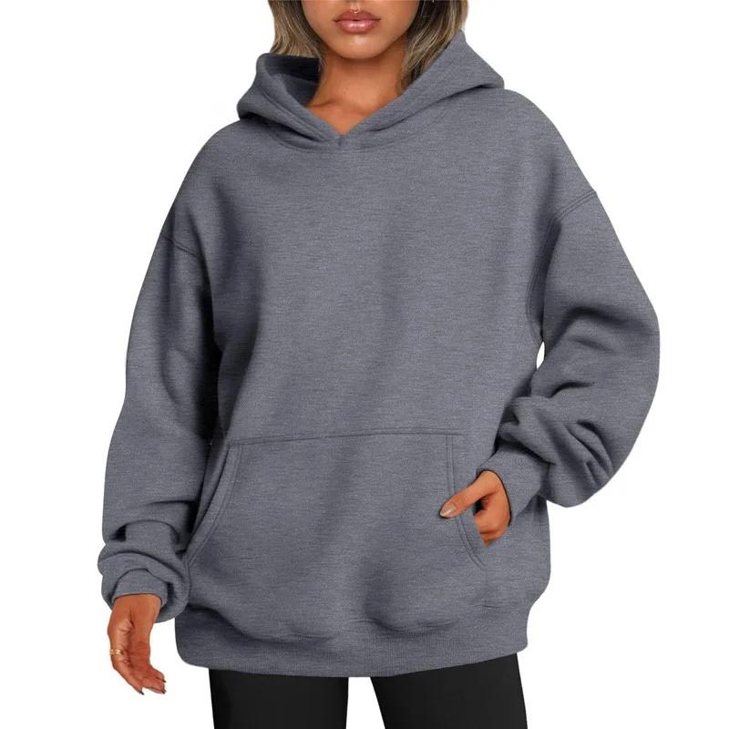 Oversized Schulterabfall Hoodie Damen Herbst Verdickter Hoodie Langarm Lange Tasche Lässig Bequem Streetwear