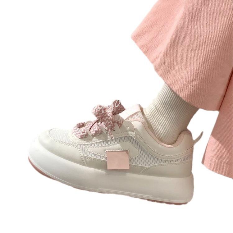 Pink Mesh Little White Shoes Children's Spring Breathable and Versatile Big Head Shoes Niche Height-increasing Women's Shoes Thick-soled Little White 