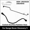 For Range Rover Discovery 5 Engine Coolant Overflow Radiator Hose LR035630 LR034645