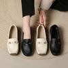 Women's Lightweight Leather Loafers Metal Buckle Slip-On Shoes Comfortable Non-Slip Casual Footwear