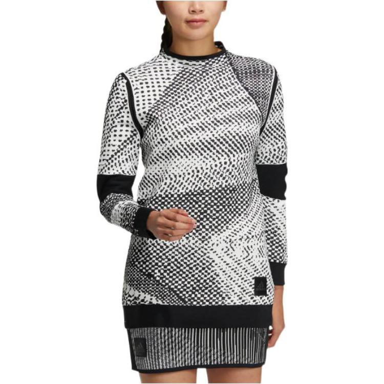 Adidas Back Three Stripe Design Ribbed Cuff Round Neck Long Sleeve Knit Sweater Women Sweater Gray White HM7627