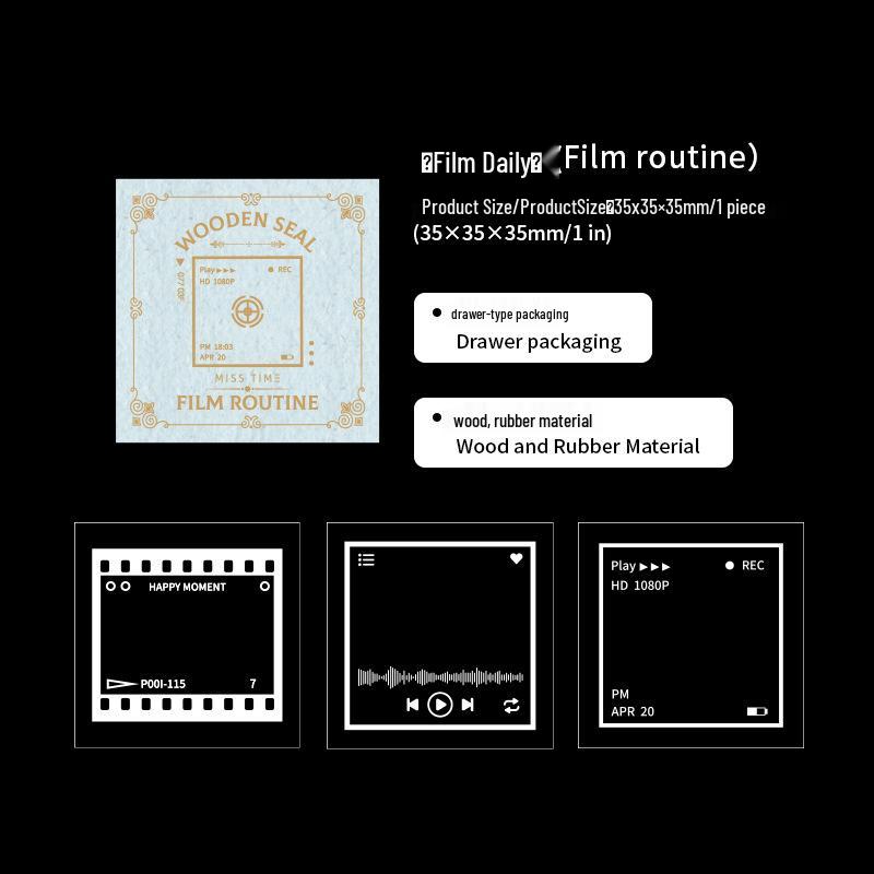 Retro dřevěné razítko Tři v jednom - Série Dlouhý měsíc a hojné hvězdy: 6 stylů pro DIY deníky