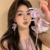Organza Flower Earrings Tassel Fashion Jewelry Gift Long Tassel Earrings  Women