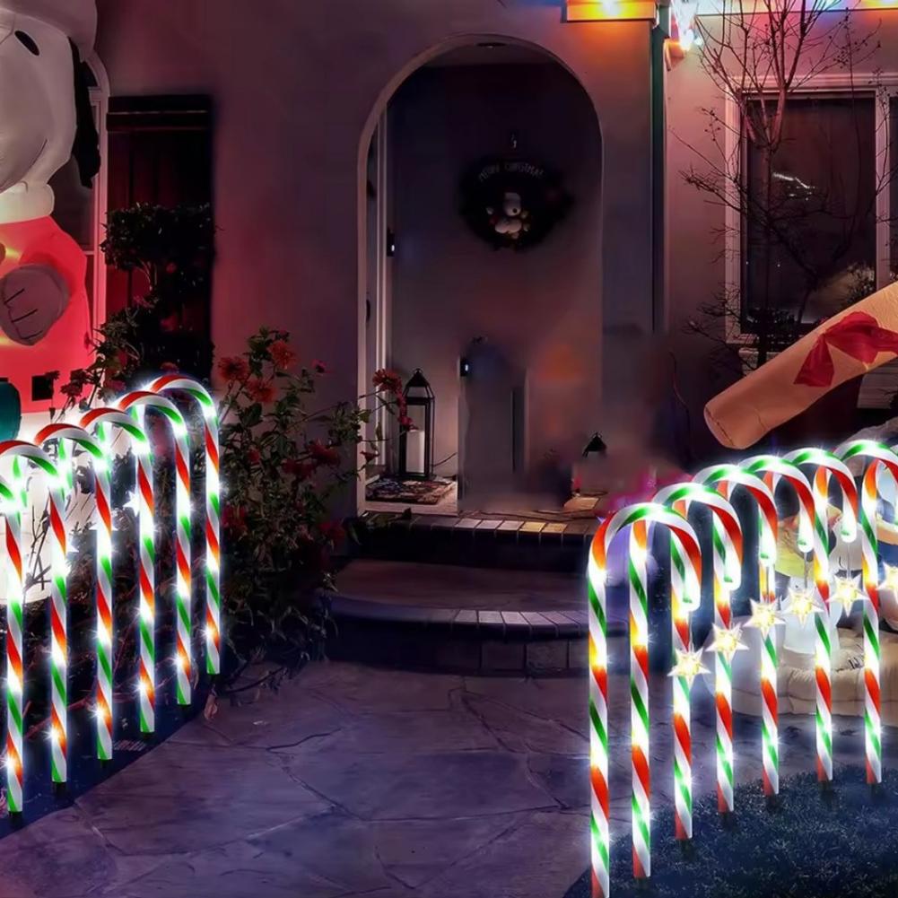 5 - In - 1 Red & Green Solar - Powered Candy Cane Lights With Snowflake Ornaments, Christmas Decor For Outdoor Yard