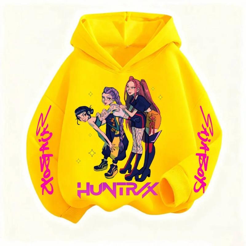 Fashion Women's Casual Top K-pop Devil Hunter Cartoon Print Children's Hooded Sweatshirt