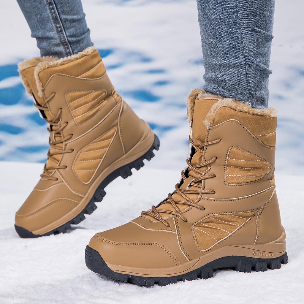 Winter Warm Snow Boots for Women Faux Fur Lining Waterproof Mid-Calf Ankle Booties Anti-Slip Outdoor Shoes Women's Lace Up Walking Hiking Sport Boots