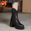 Modne Skórzane Średni Obcas Okrągły Nosek Ciepłe Damskie Półwysokie Kozaki Jesień Zima Wodoodporne Szyk i Elegancja Gorące Damskie Buty do Połowy Łydki