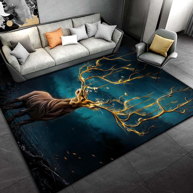 3D Cartoon Nordic Elk Reindeer Area Rug,Carpet Rug for Living Room Bedroom,Child Play Non-slip Floor Mat Sofa Doormat Decoration