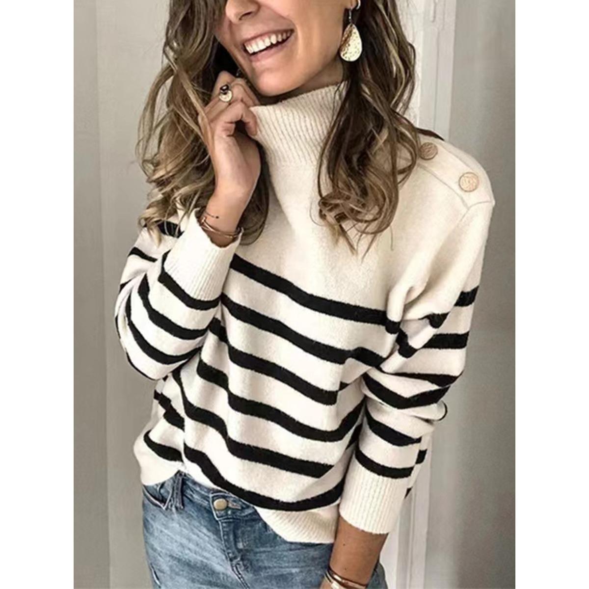 

Women s Color Block Crew Neck Pullover Sweater Fall Winter European American Style Knit Top for Ladies S белый