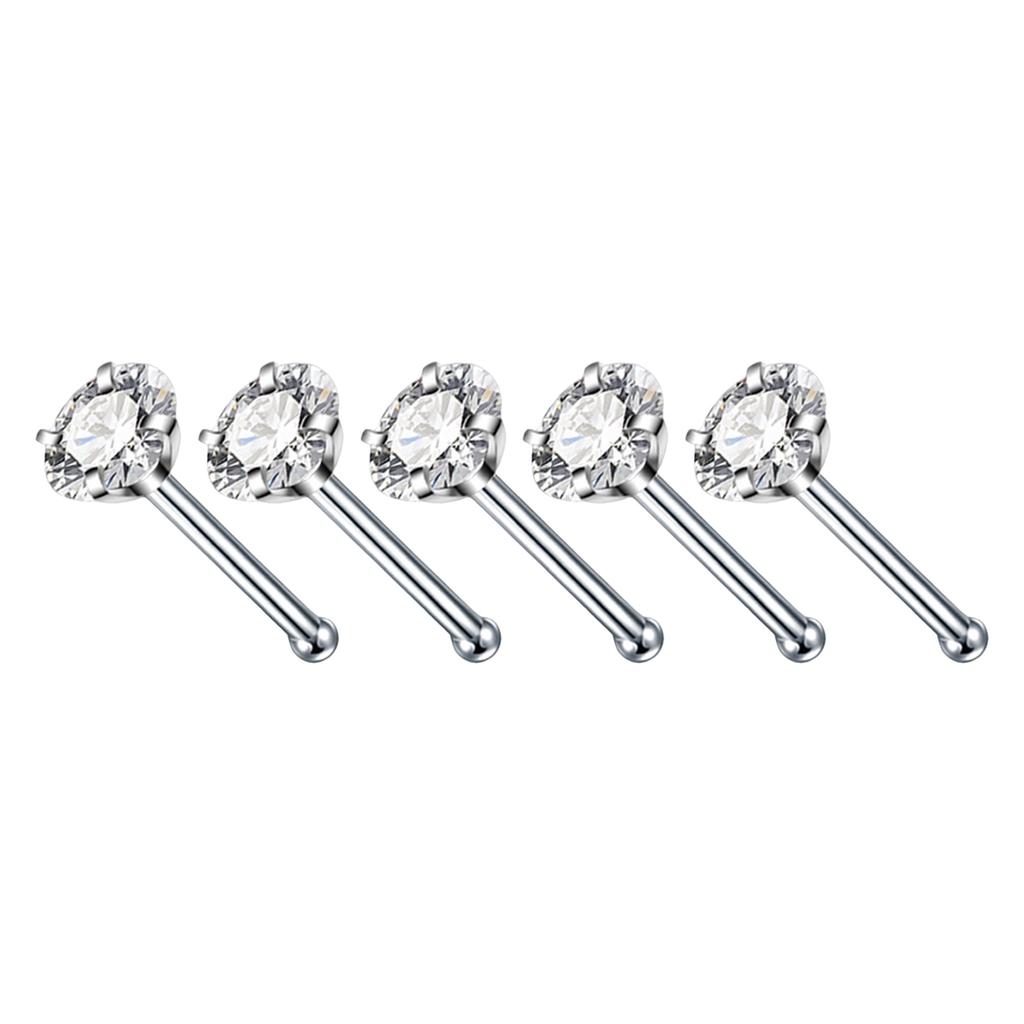 5Pcs Sturdy Alloy Nose Piercing Jewelry Set L Shape Studs and Hoops With CZ Designs Accessory for Stylish Look