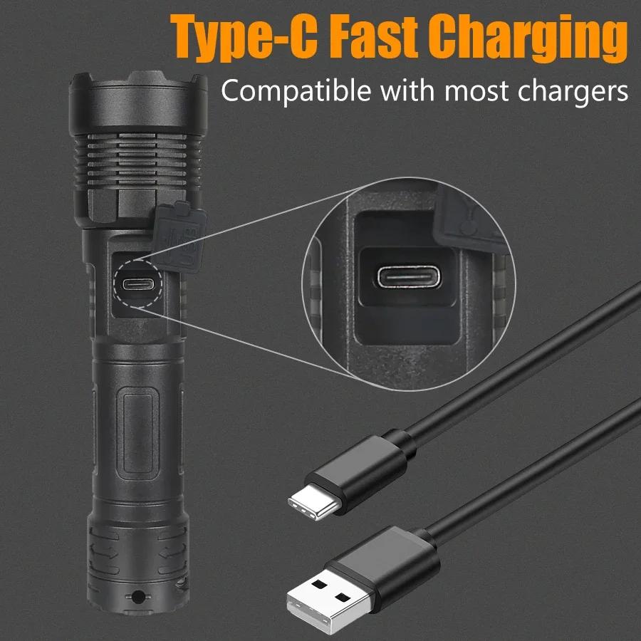 Super Bright Dual light LED Flashlight USB Rechargeable zoomable Torch with Built-in battery Outdoor Fishing Camping Lantern