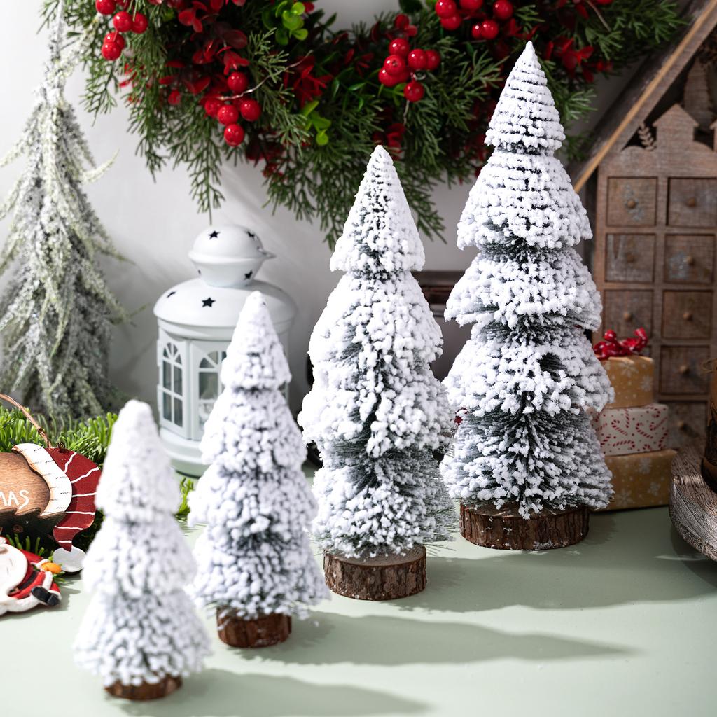 Christmas Tree Ornaments Small Decorative Snow Pine Tree with Base Party Supplies for Home Holiday Desktop Decoration