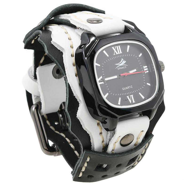 Punk Rock Style Men'S Quartz Watch - Hand-Stitched With Triple-Layer Leather Strap