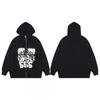 Mens Oversized Hooded Sweatshirt With Spiderweb Foam Print Cotton Fleece-Lined