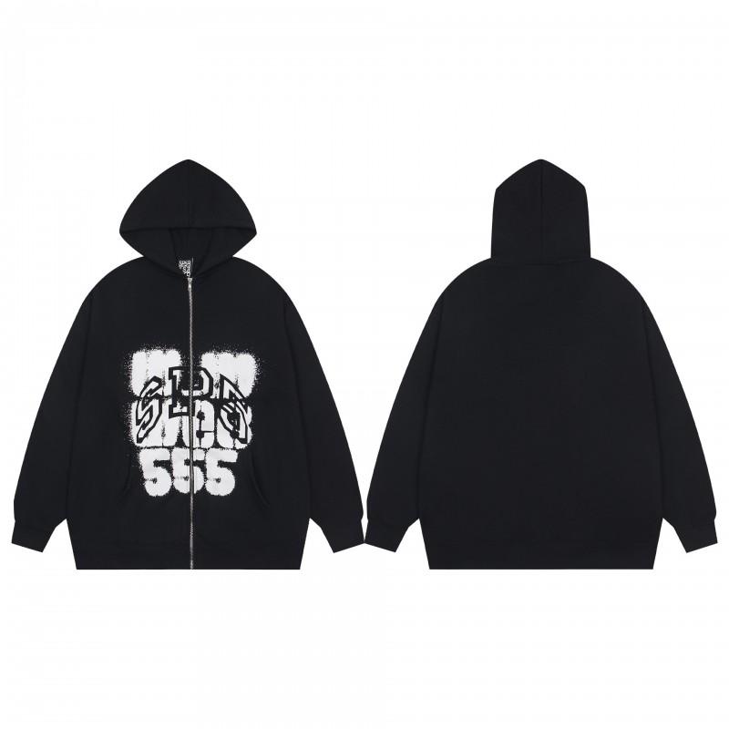 Mens Oversized Hooded Sweatshirt With Spiderweb Foam Print Cotton Fleece-Lined