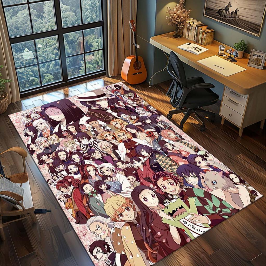 Demon Slayer Anime Rug Carpet Large Area Rug Non Slip Washable Floor Mat Gamer Room Bedroom Home Decor