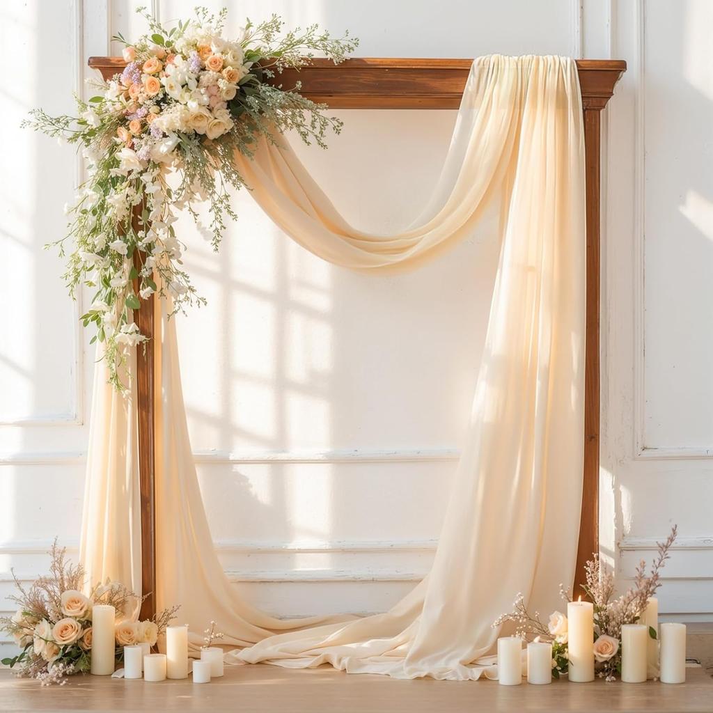 Wedding Arch Draping Fabric, 1 Panel 6/10M Champagne Sheer Backdrop Curtain Wedding Arch Decorations for Wedding Party Ceiling