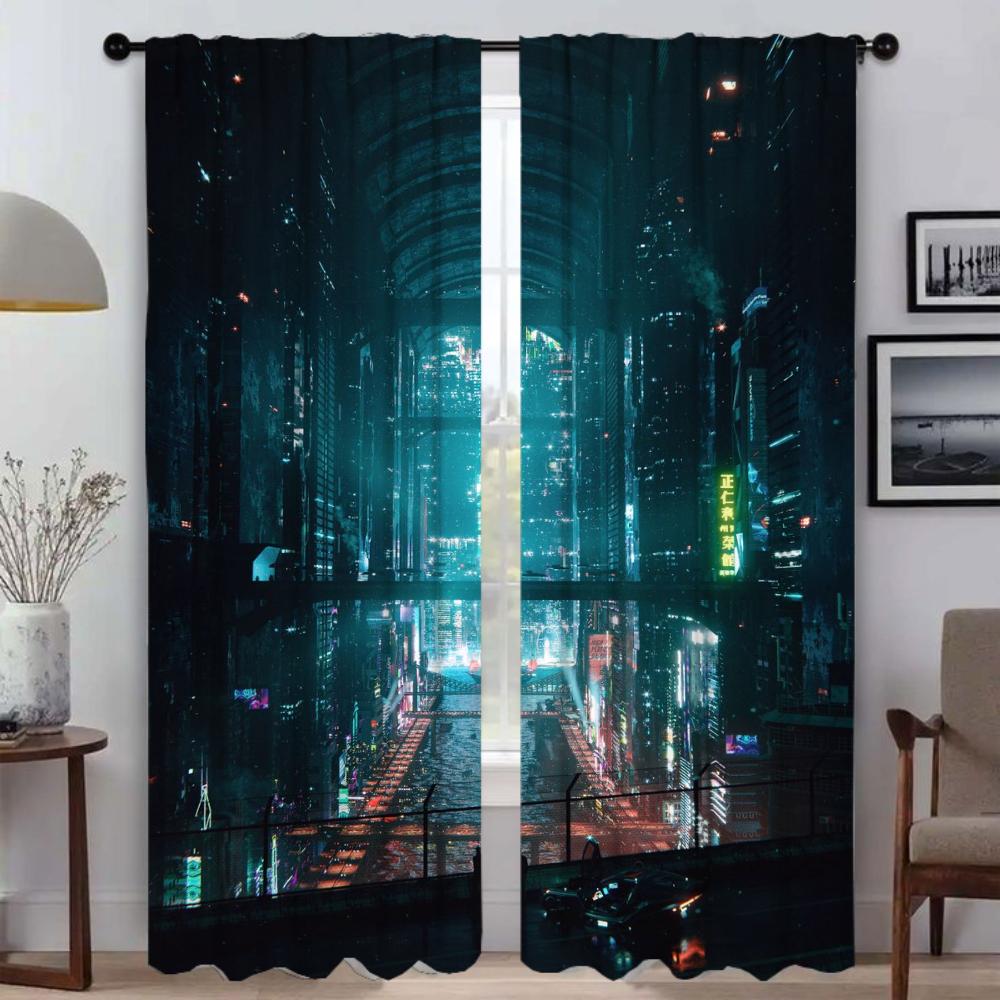Nowoczesne Zasłony do Salonu dla Kamery Japonia Neonowe 3D Przegrody Halloween Dekoracja Tiul do Sypialni Rolety Zasłona Dziecko