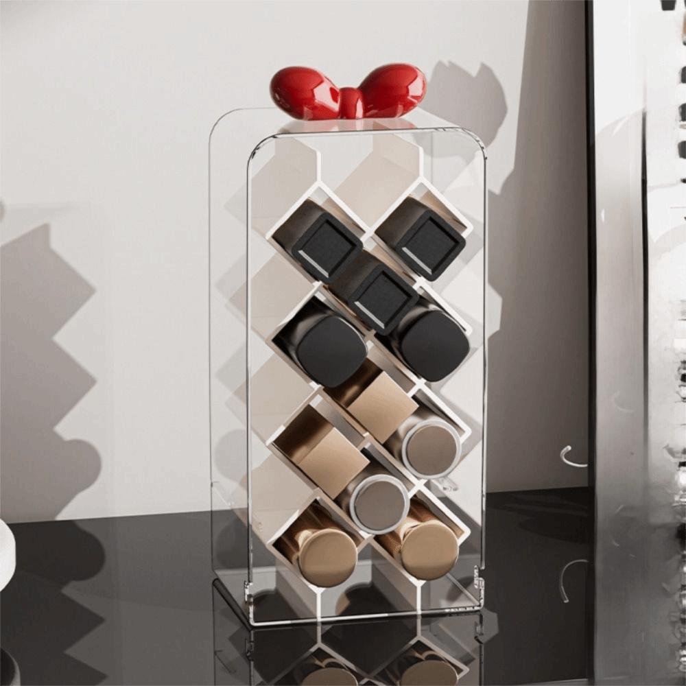 Clear Acrylic Makeup Brush Holder Flip-Top Design Compartment Rack Cosmetic Tools Organizer Dustproof Bow Handle