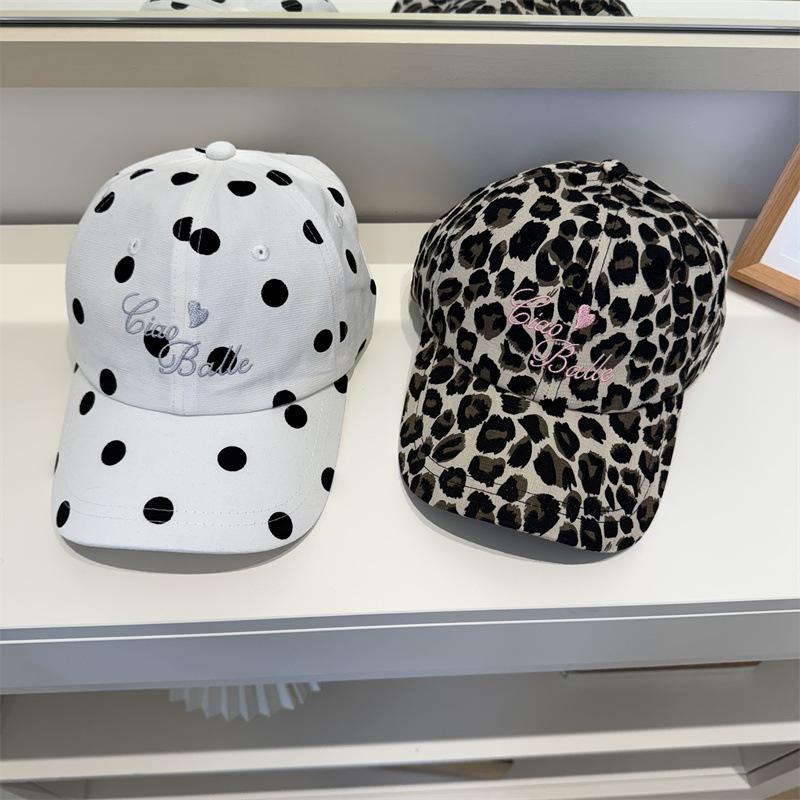K-styleretro leopard print cow polka dot baseball cap women's thin peaked cap big head circumference showing face small autumn