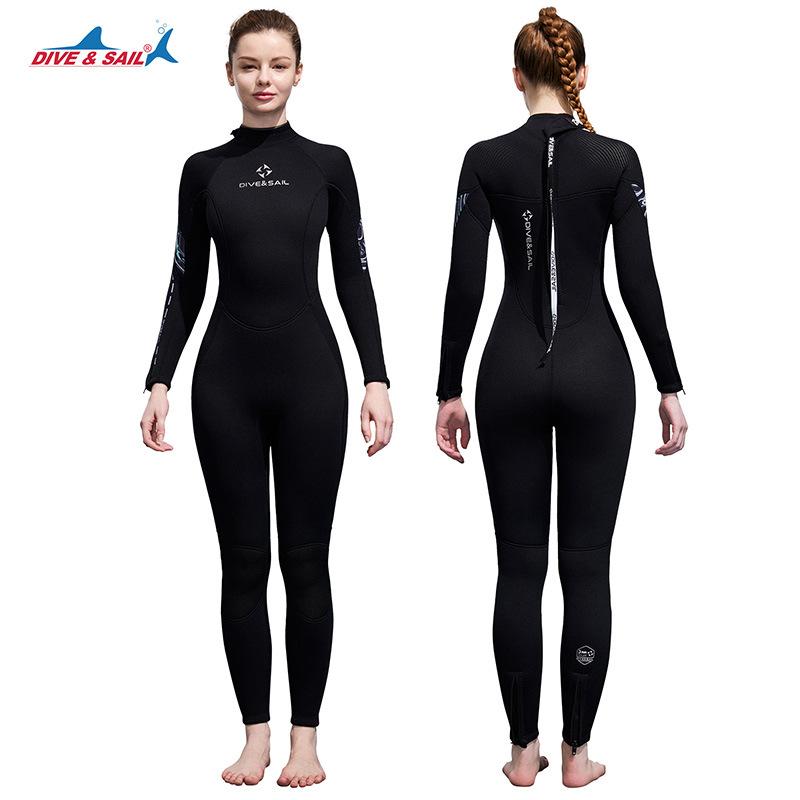 DIVESAIL3MM Wetsuit Women's One-piece Long-sleeved Cold-proof Warm-proof Snorkeling Surfing Jellyfish Suit