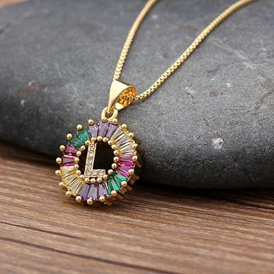 Nidin Hot Sale Initial Multicolor Zircon Necklace Charm Letter Necklace Name Jewelry For Women Men Accessories Party Gift