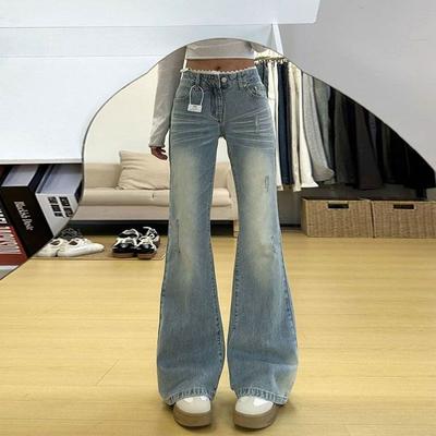 Blugi confortabili cu dantelă în formă de potcoavă, splicing, pentru femei, mărime mare, talie joasă, model slim, skinny, micro evazați, pantaloni blugi pentru femei, pantaloni lungi din denim