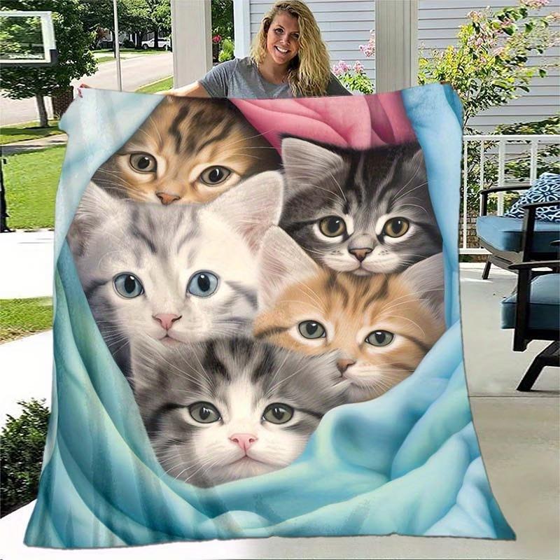 Fantasy Boho Cute Cat Blanket  Comfortable Soft Flannel King Queen Style Sofa Lunch Blanket Living Room Bedroom Decoration Gift