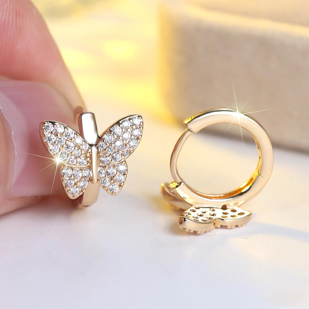 Simple Fashion Gold Color Butterfly Hoop Earrings for Women Zircon Circle Earrings Wedding Bridal Jewelry