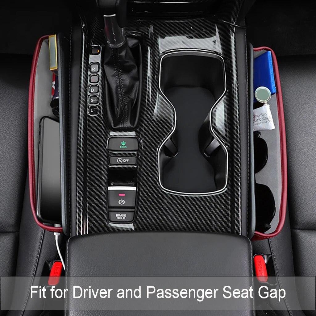 Organizador de espaço para assento de carro em couro PU Bolsa lateral para assento dianteiro de carro para chaves de celular Óculos Reservado Furo para cabo de carregamento Suporte para telefone