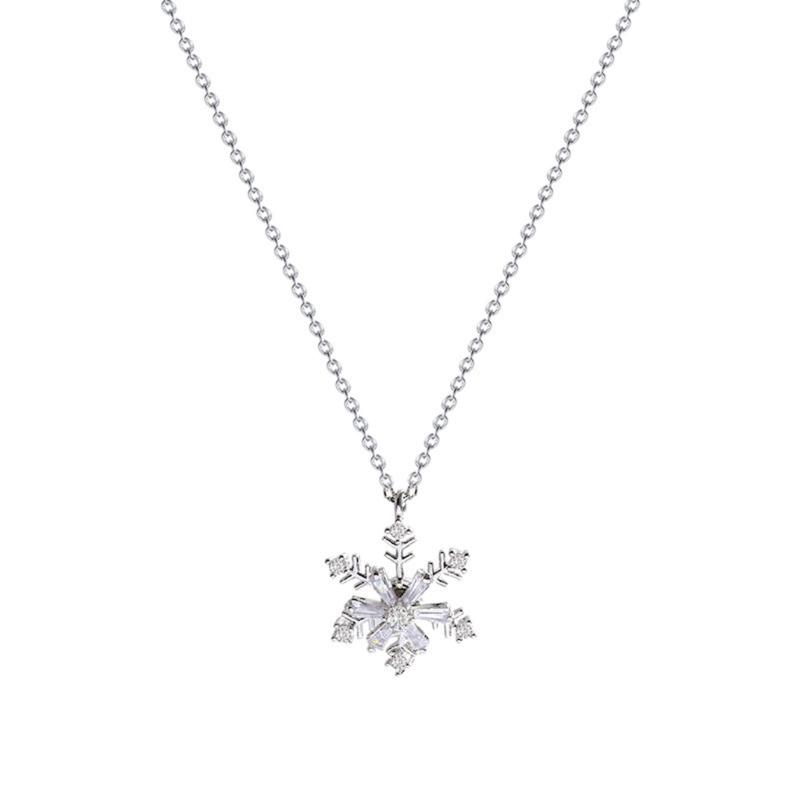 Unique Rotating Snowflake Pendant Necklace Featuring Quality Zircon Accent Titanium Steel Collarbone Chain 1