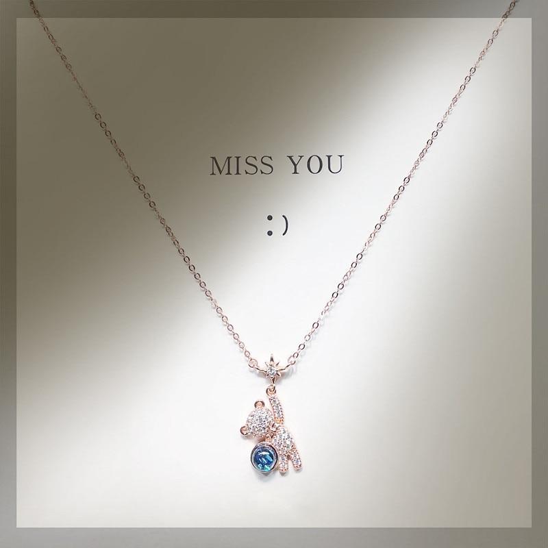 925 Sterling Silber Zirkon Bär Stern Pendent Halskette Für Frauen Mädchen Partei Schmuck Choker Kragen Dz149