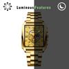 Square Watch with 3ATM Water Stainless Steel Analog Quartz Simple and Stylish Business Watch A Great Gift for and Day Men's Calendar, Gold