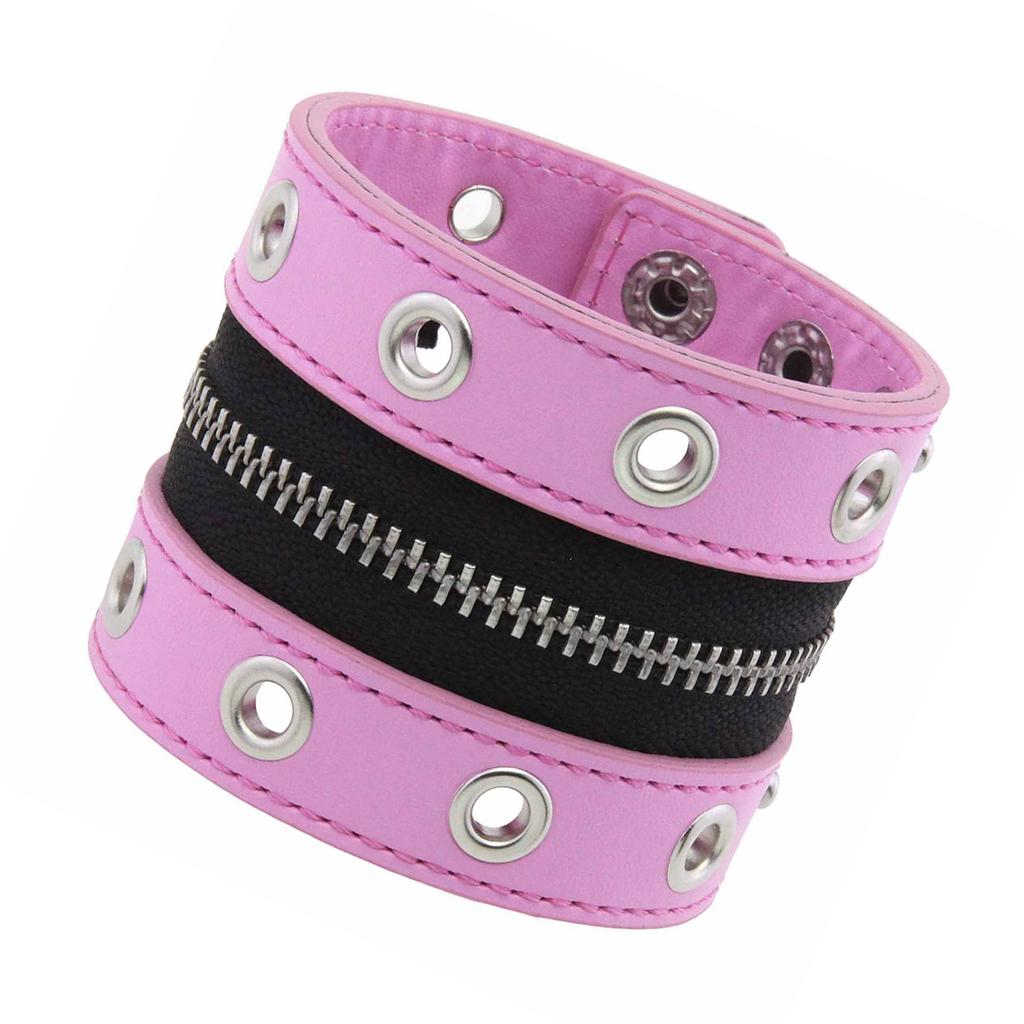 Punk-Stil Breites Lederarmband mit Nieten und funktionierendem Reißverschluss für edgy Modeaccessoires