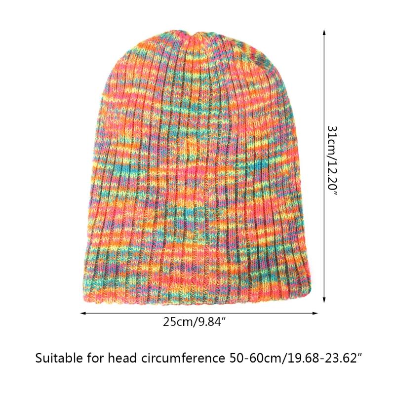 Striped Wool Hat Mixed Color Knitted Hat Ear Protect Warmth Thicken Autumn Winter for Boys Girls Xmas Halloween New Year