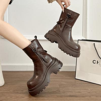 Mode Winter Plateau Damen Stiefeletten Mode Reißverschluss Dicke Absätze Schuhe Punk Stil Damen Modern Kurz Botas Para Mujer