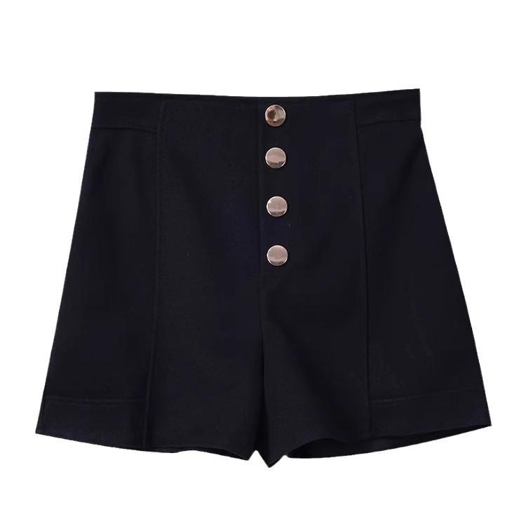 Pantaloni scurți de damă cu talie înaltă, linie A, picior larg, cu efect de slăbire - Modă socială de primăvară/vară, pantaloni scurți pentru posterior