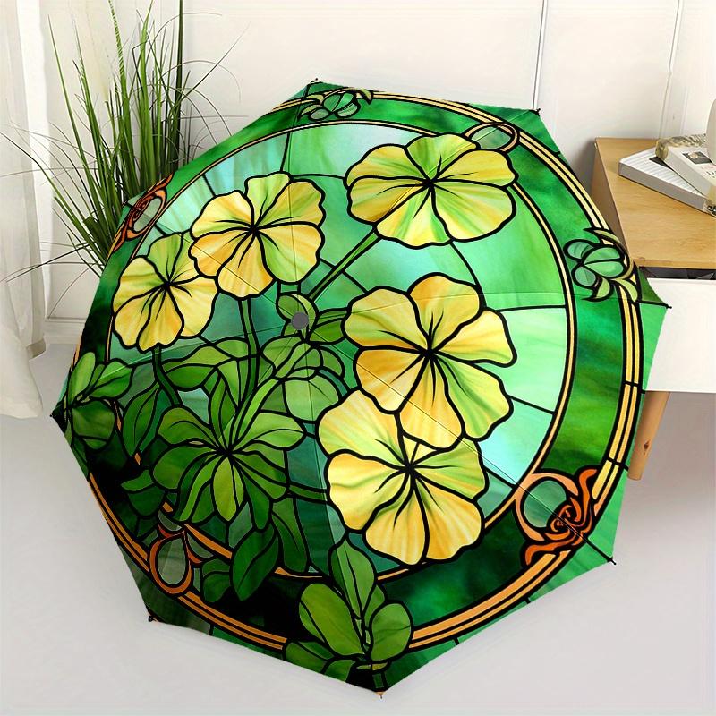 

Stained Window Panel with Yellow Flowers - DecorativeArt for Home or GardenUmbrella, Portable 3-Fold Compact Umbrella for Men & Women Gift