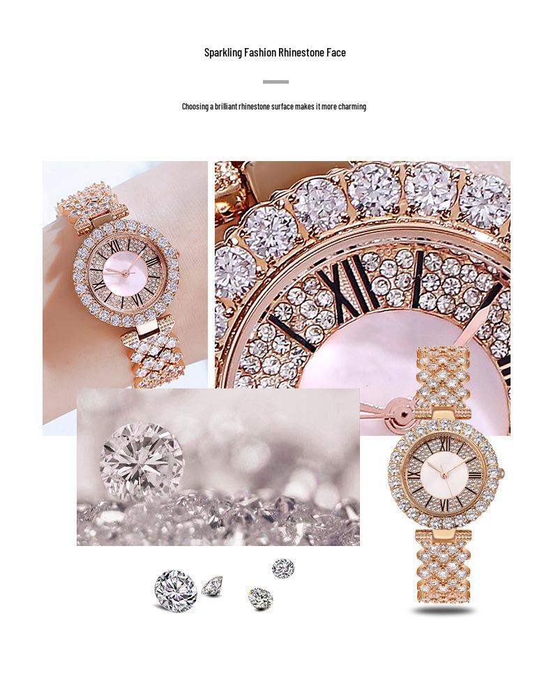 Diamond-Studded Minimalist Quartz Bracelet Watch with Pearl - Elegant and Luxurious Fashion Gift