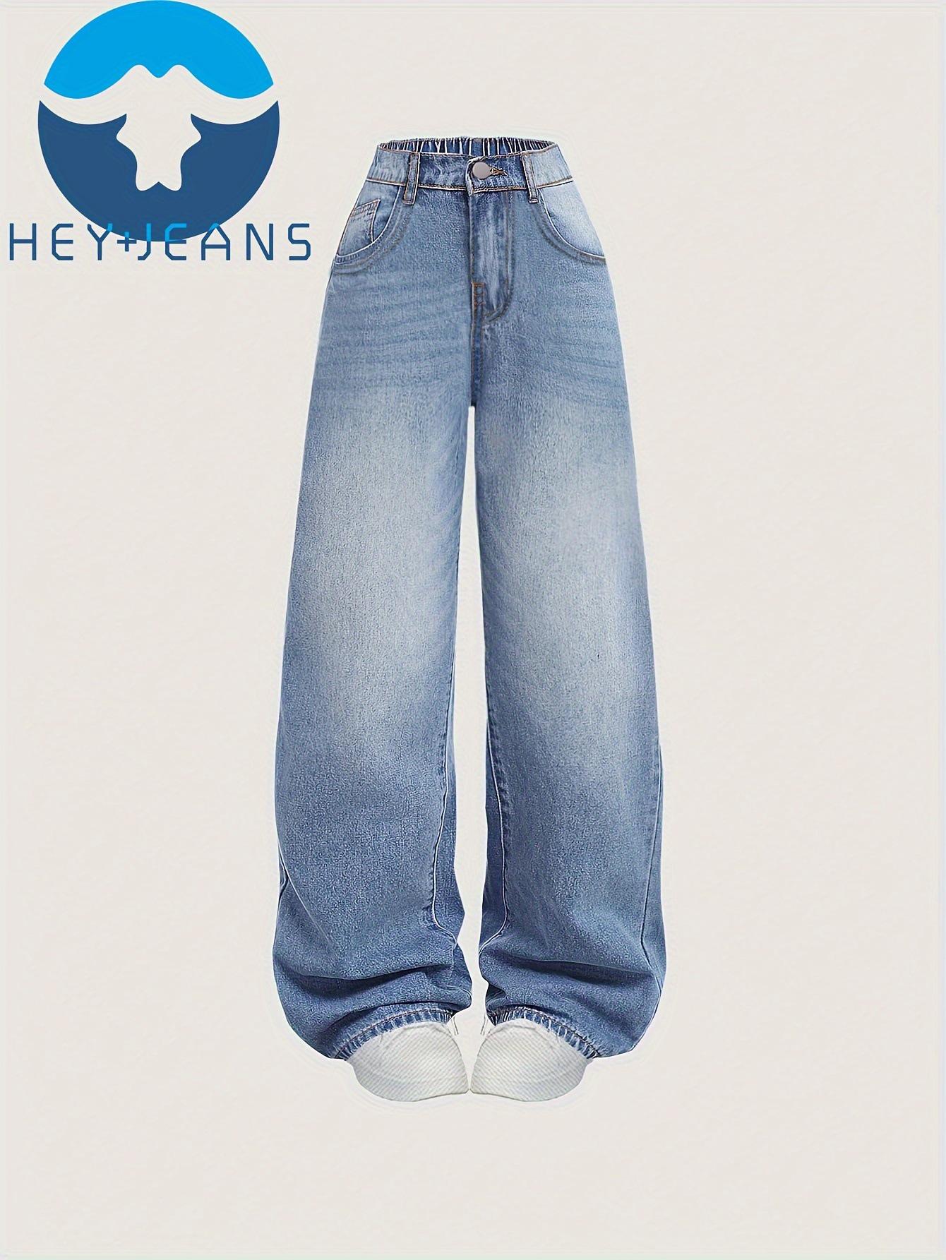 

Джинсовые брюки с высокой талией и широкими штанинами для девочек-подростков на весну и осень 160 cm светло-синий