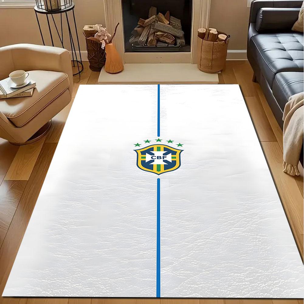 "Brazil Football Emblem On White Design" Patterned Carpet, Non Slip Mat Suitable for Living Room and Bedroom Sofas