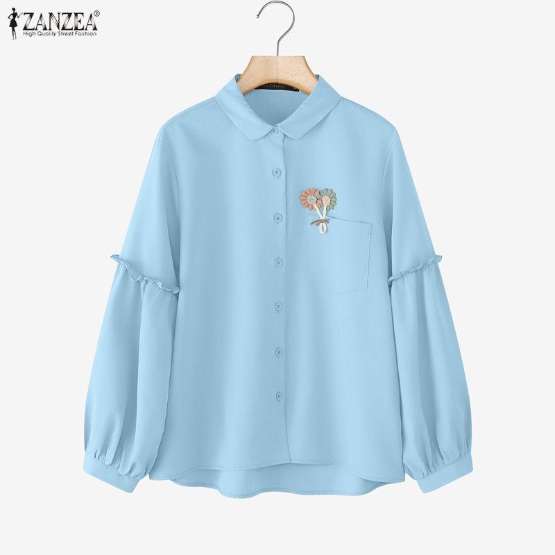 ZANZEA Damen Bluse mit Umlegekragen, lockere, lässige Langarmbluse