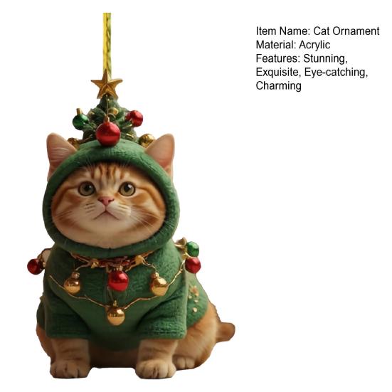 Cute Cat Christmas Ornament Acrylic Christmas Tree Ornament 2D Flat Cartoon Cat Hanging Pendant
