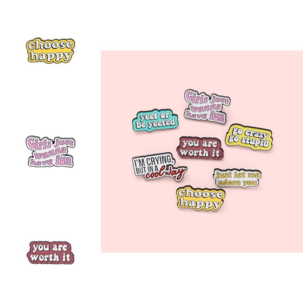 Eye-catching Minimalist Alloy Enamel Brooch With Unique English Phrases For Fashionable Accessories