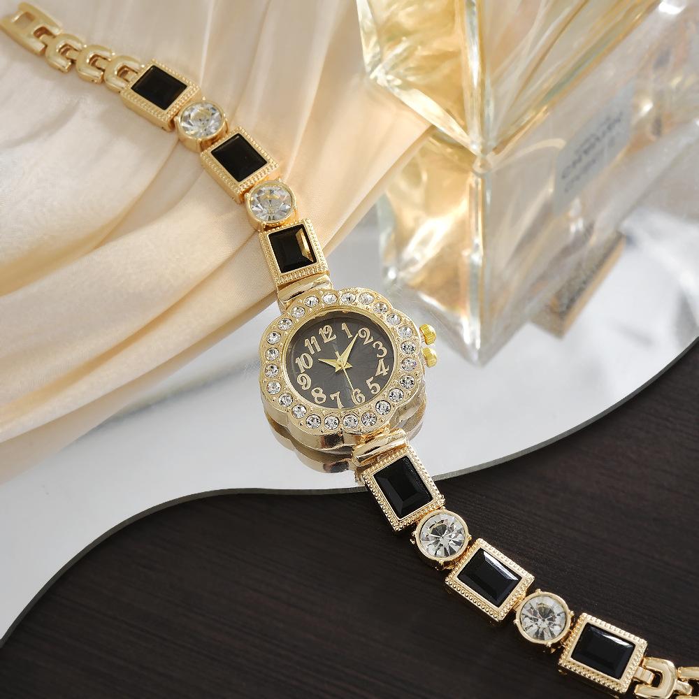 

Женские браслетные часы Дамские круглые часы с инкрустацией стразами Кварцевые наручные часы чёрный