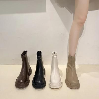 Moda Outono Botas Chunky Femininas Moda Zíperes Traseiros Salto Grosso Botins Curtos Estilo Retrô Estilo de Rua Sapatos Femininos