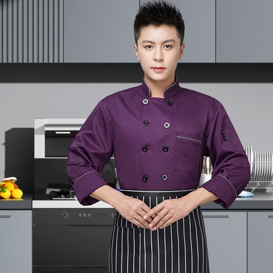 Şef Üstü Kontrast Renkli Catering Aşçılık Kıyafetleri Uzun Kollu İş İçin Şef Üniforması